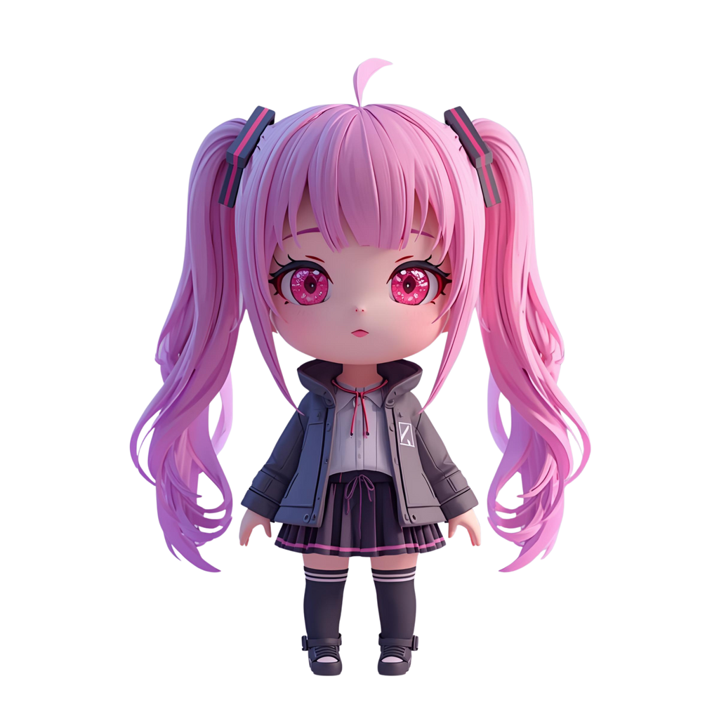 Cute Chibi Cat Girl 3D Character | 12 Transparent PNG | VTuber Avatar | Digital Download | Commercial Use