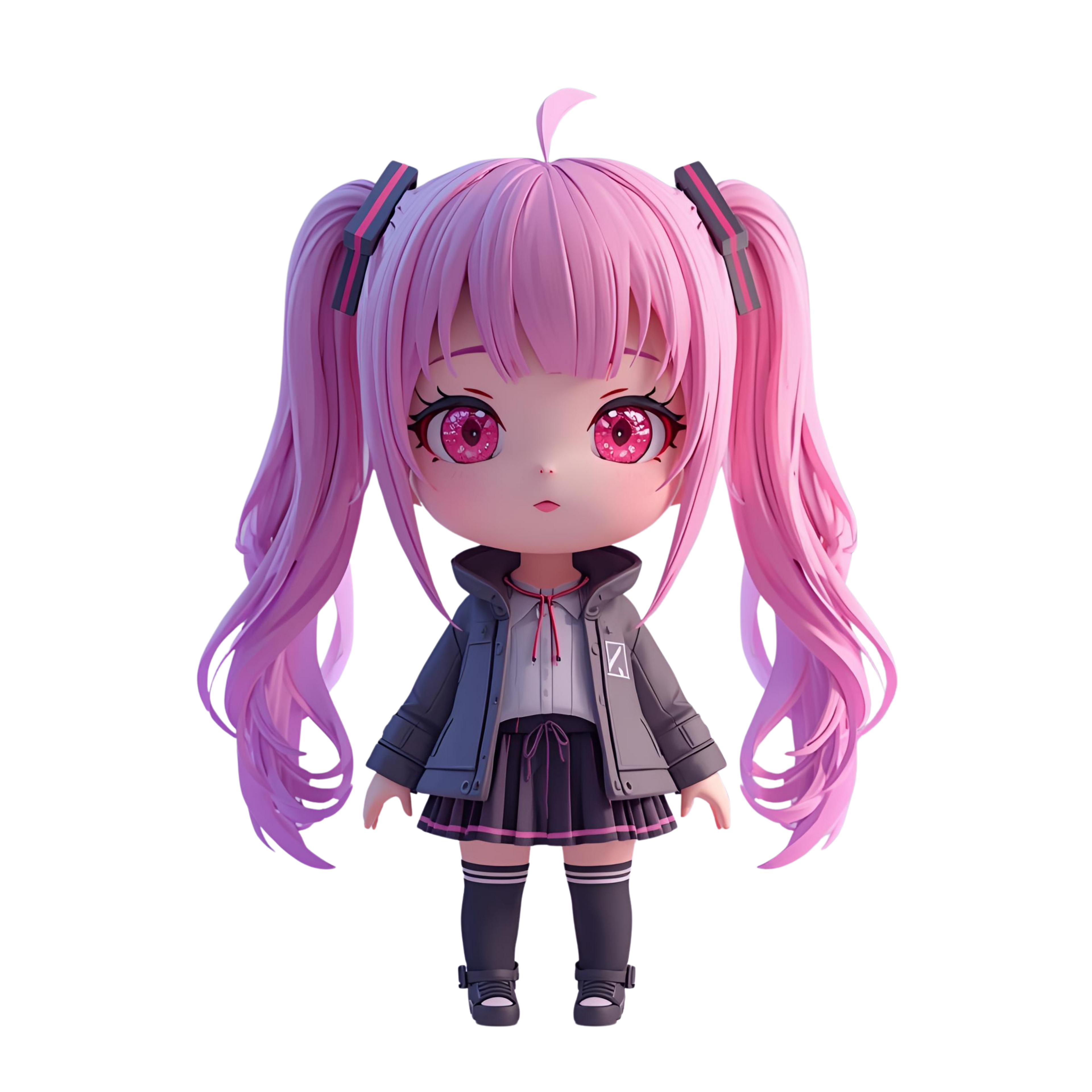 Cute Chibi Cat Girl 3D Character | 12 Transparent PNG | VTuber Avatar | Digital Download | Commercial Use