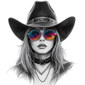 Boho Cowgirl Digital Art PNG | Rainbow Sunglasses Western Girl | Transparent Background | Instant Download