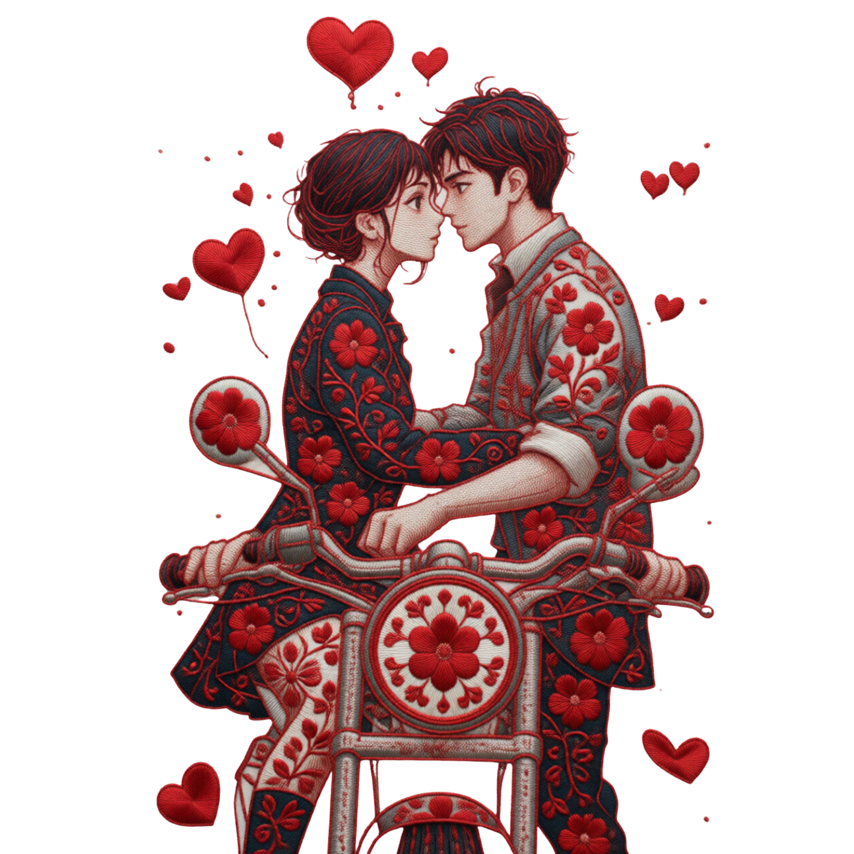 Romantic Couple on Bicycle Digital Illustration - Valentine's Day PNG with Transparent Background