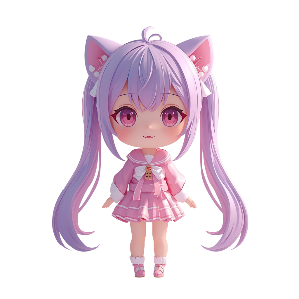 Cute Chibi Cat Girl 3D Character | 12 Transparent PNG | VTuber Avatar | Digital Download | Commercial Use