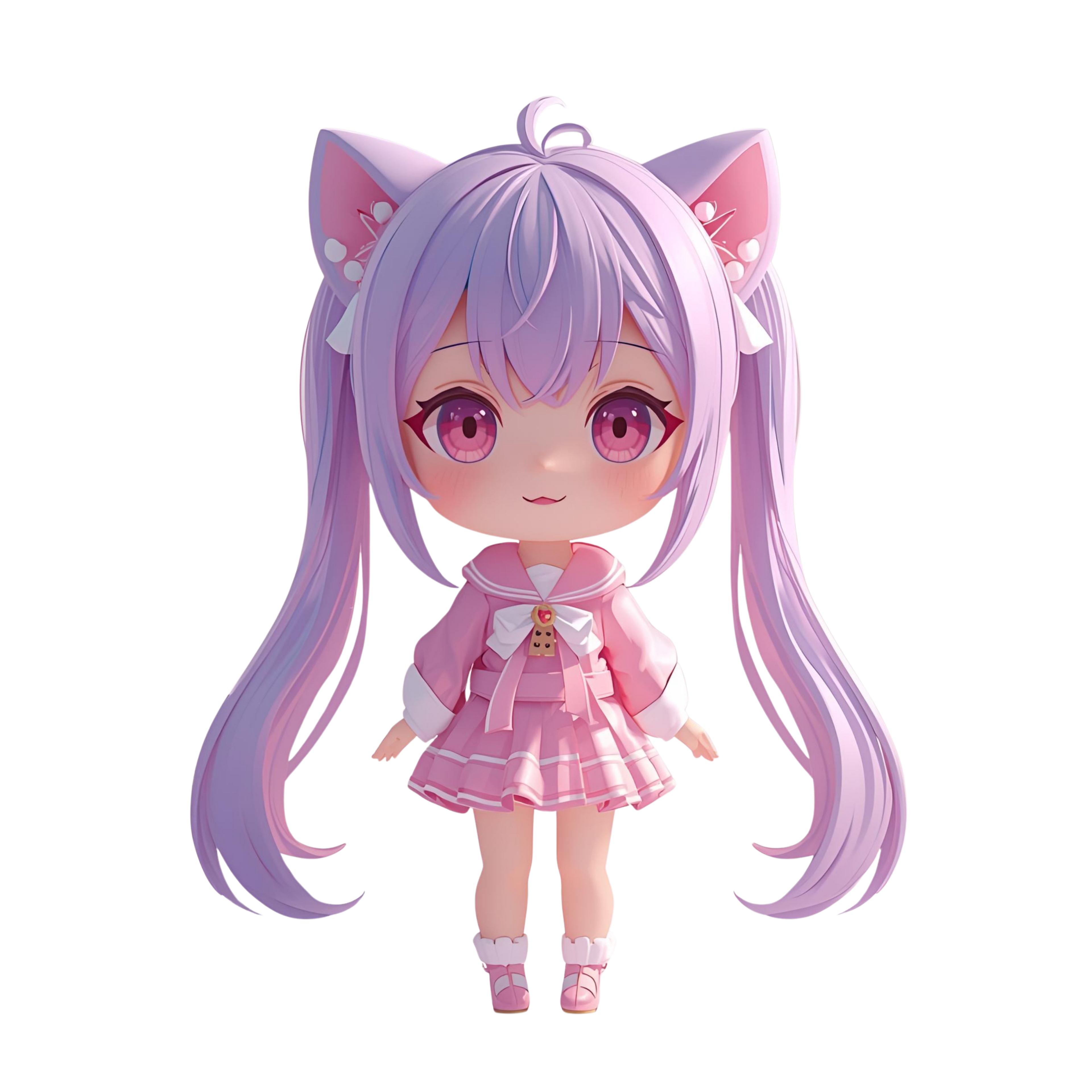 Cute Chibi Cat Girl 3D Character | 12 Transparent PNG | VTuber Avatar | Digital Download | Commercial Use