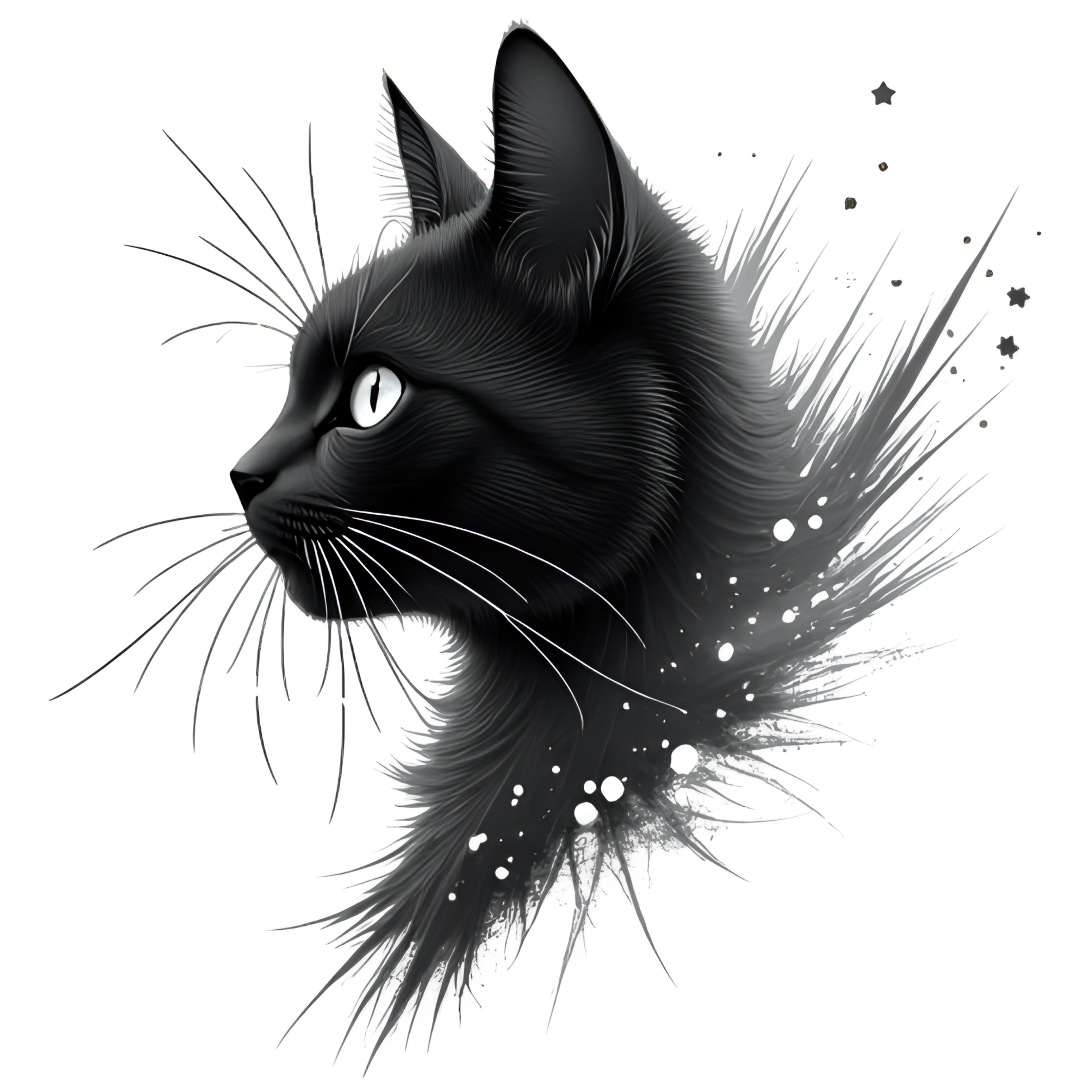 Mystical Black Cat Digital Art PNG | Splatter Effect | Transparent Background | Sublimation Design | Instant Download