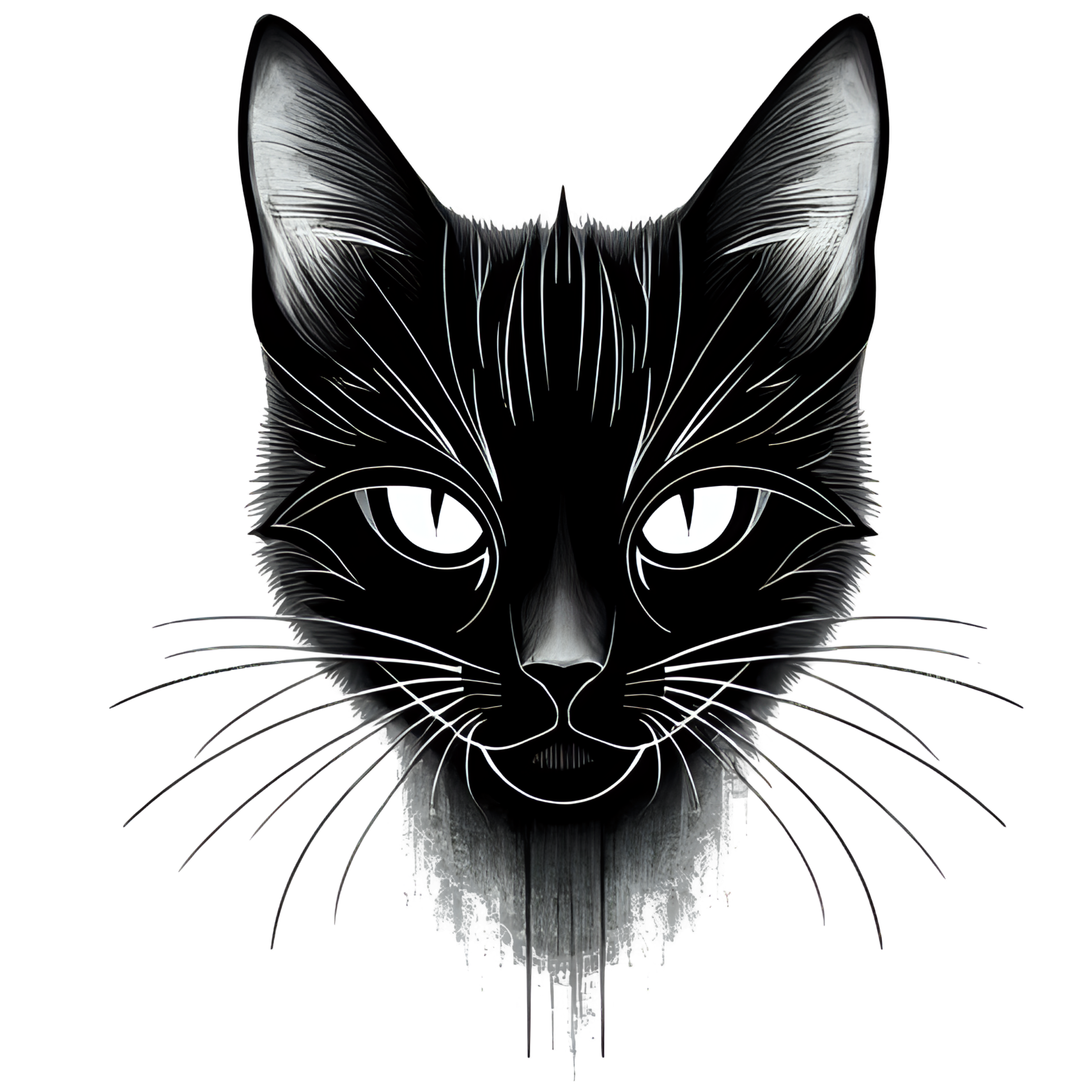 Ethereal Black Cat Illustration - Dark Art Poster, Digital Download (Transparent PNG file)
