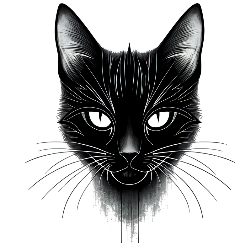 Ethereal Black Cat Illustration - Dark Art Poster, Digital Download (Transparent PNG file)