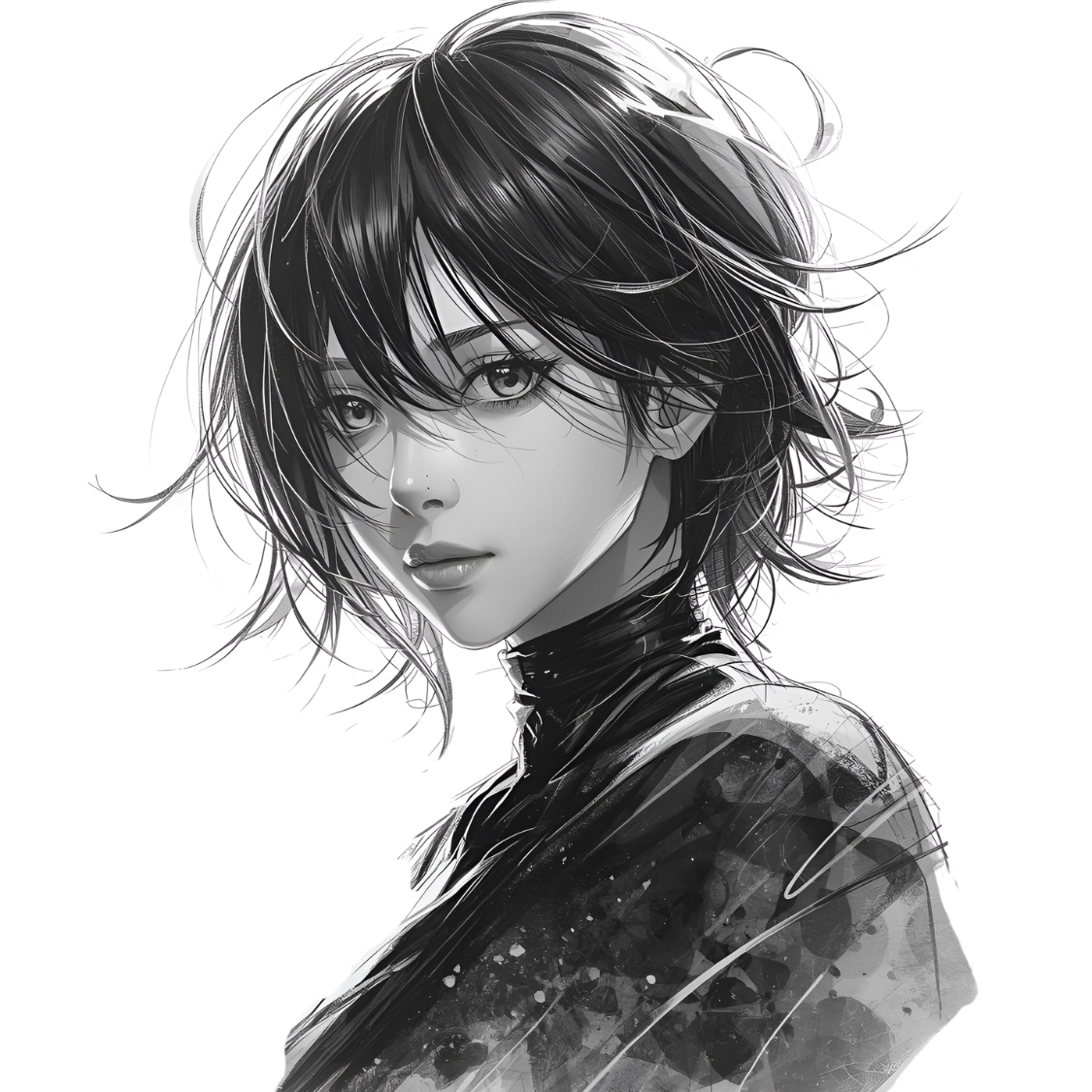 Black & White Futuristic Portrait – Digital Art Download