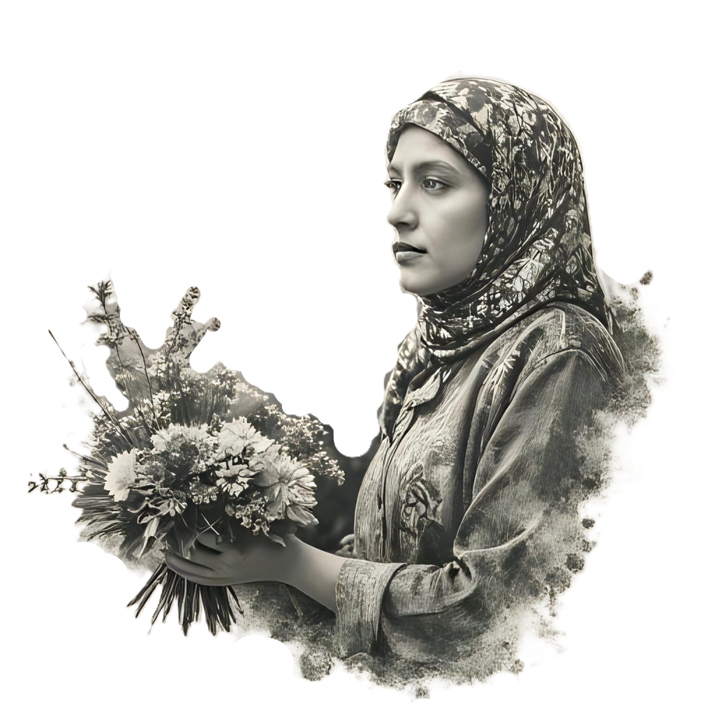 Elegant Woman with Flowers - Black & White PNG (Transparent Background) - Digital Download