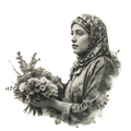 Elegant Woman with Flowers - Black & White PNG (Transparent Background) - Digital Download