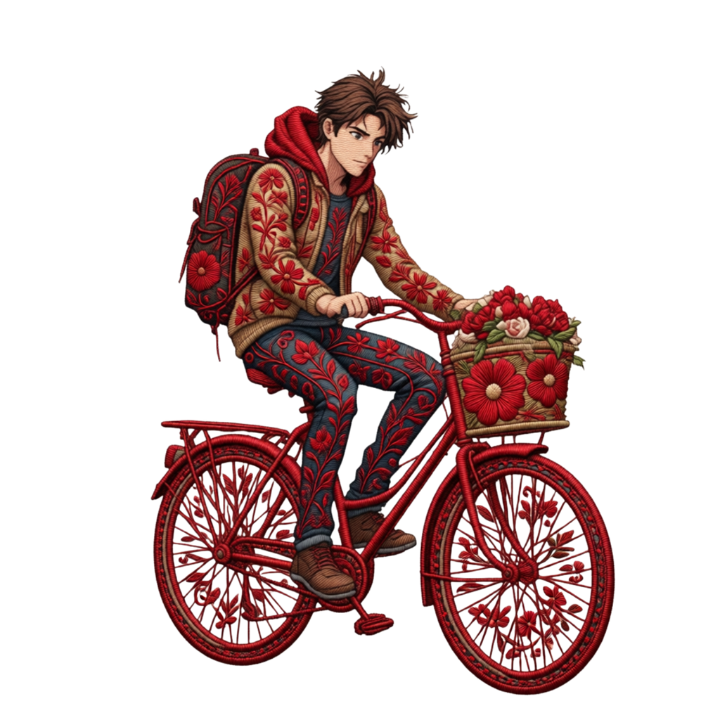 Romantic Couple on Bicycle Digital Illustration - Valentine's Day PNG with Transparent Background