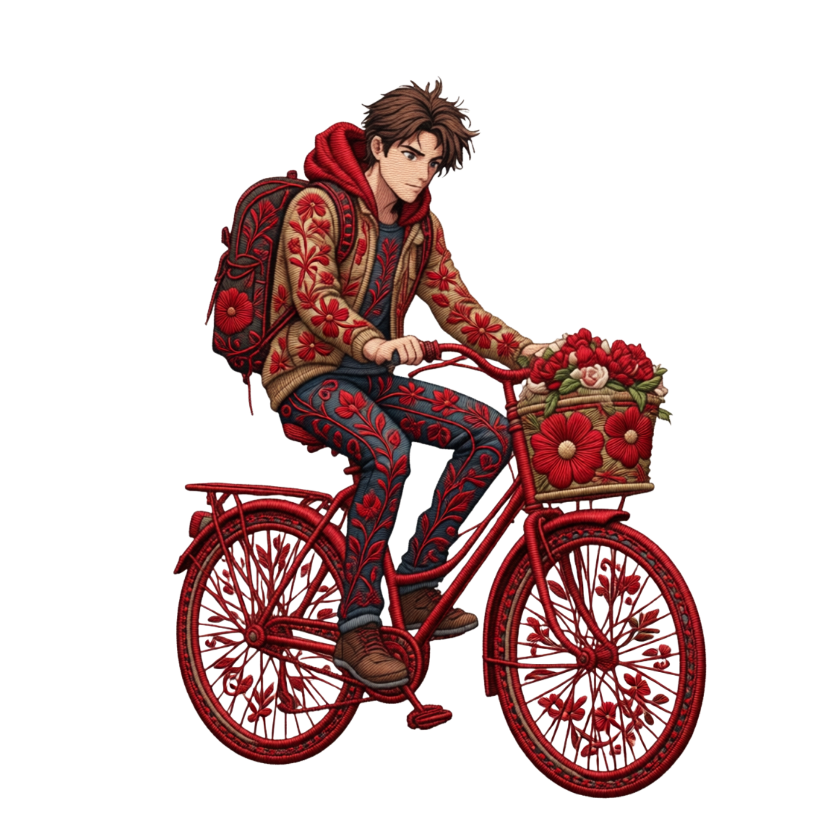 Romantic Couple on Bicycle Digital Illustration - Valentine's Day PNG with Transparent Background