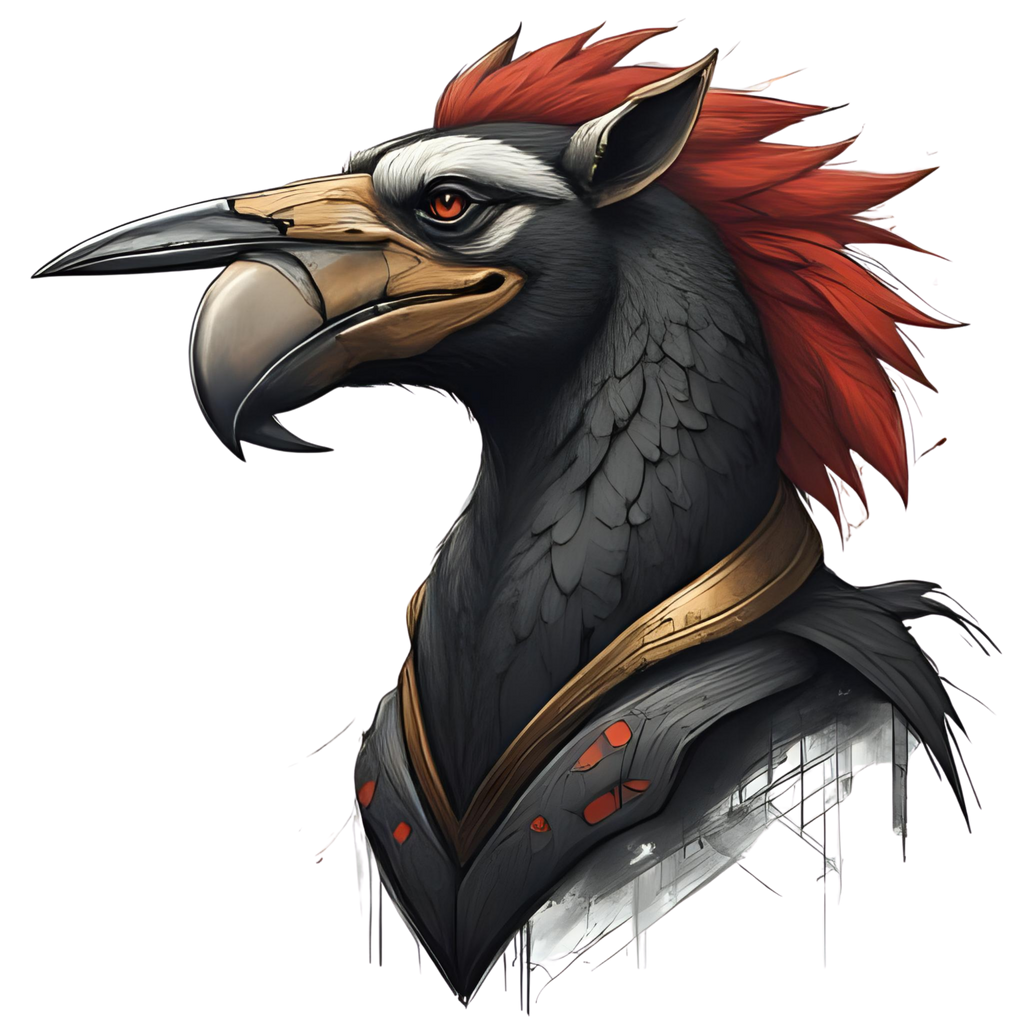 Crimson Crest Warrior - Fantasy Bird Character Portrait | Digital Download PNG