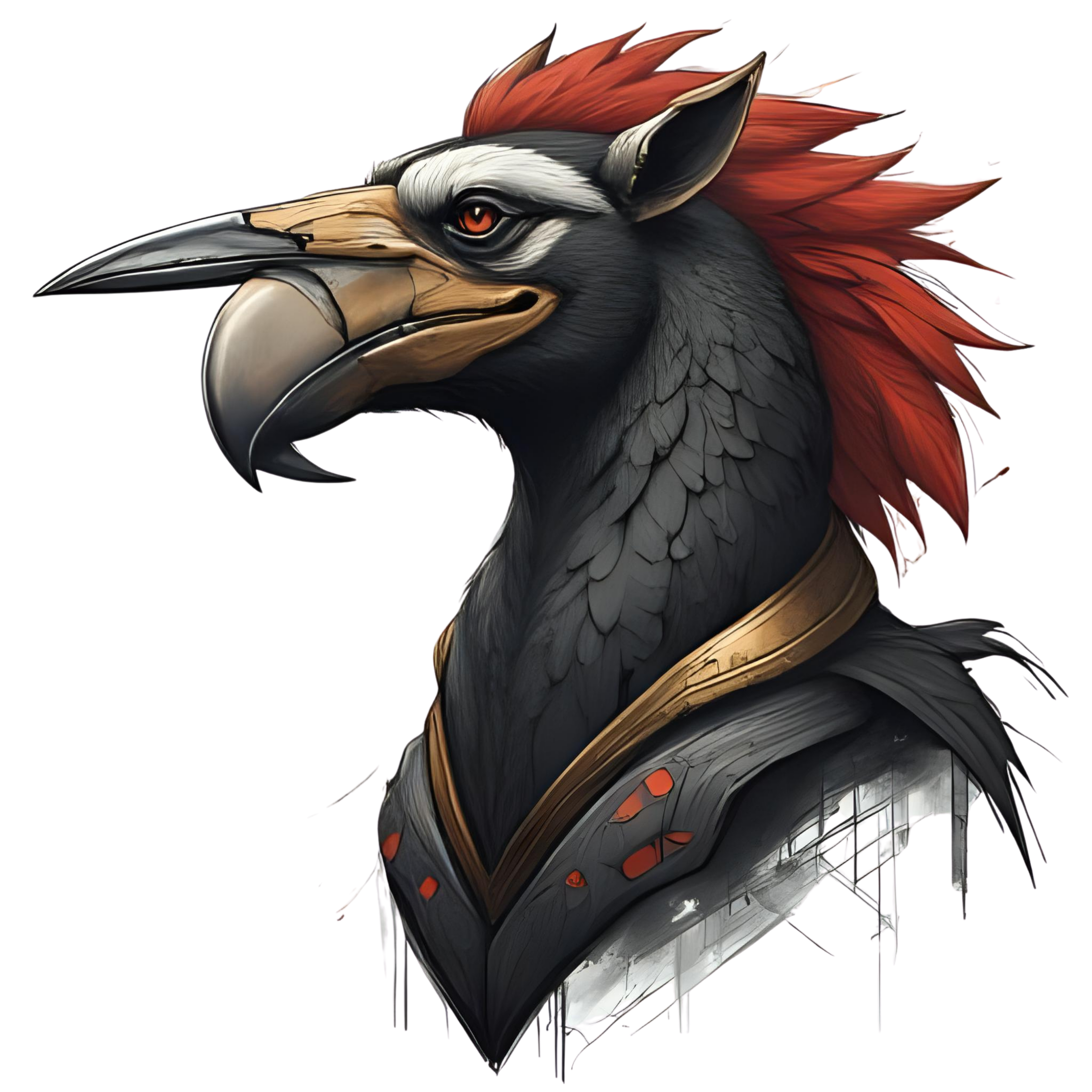 Crimson Crest Warrior - Fantasy Bird Character Portrait | Digital Download PNG