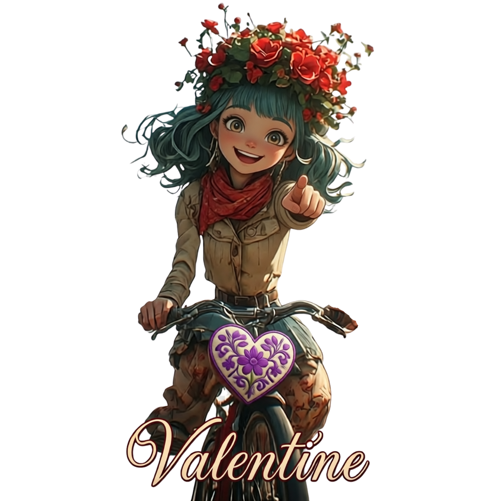 Romantic Couple on Bicycle Digital Illustration - Valentine's Day PNG with Transparent Background