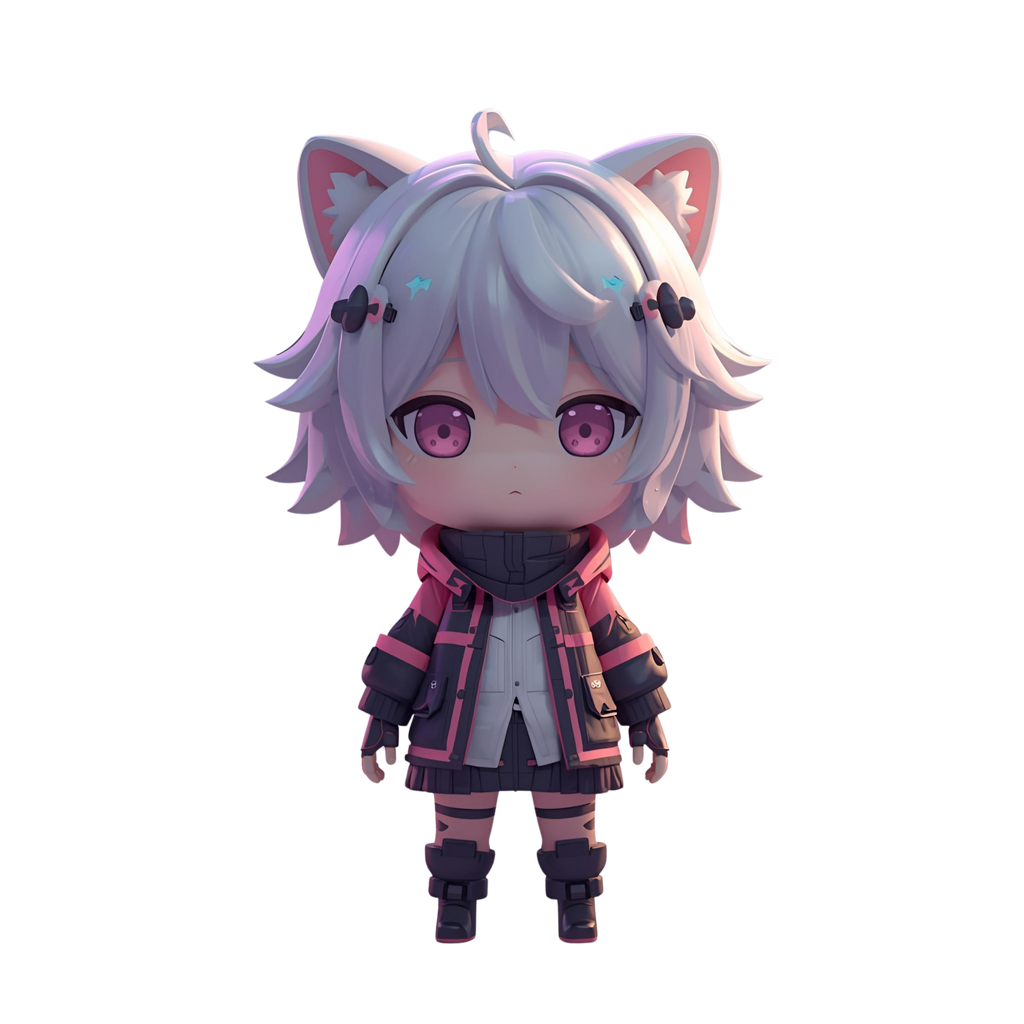 Cute Chibi Cat Girl 3D Character | 12 Transparent PNG | VTuber Avatar | Digital Download | Commercial Use