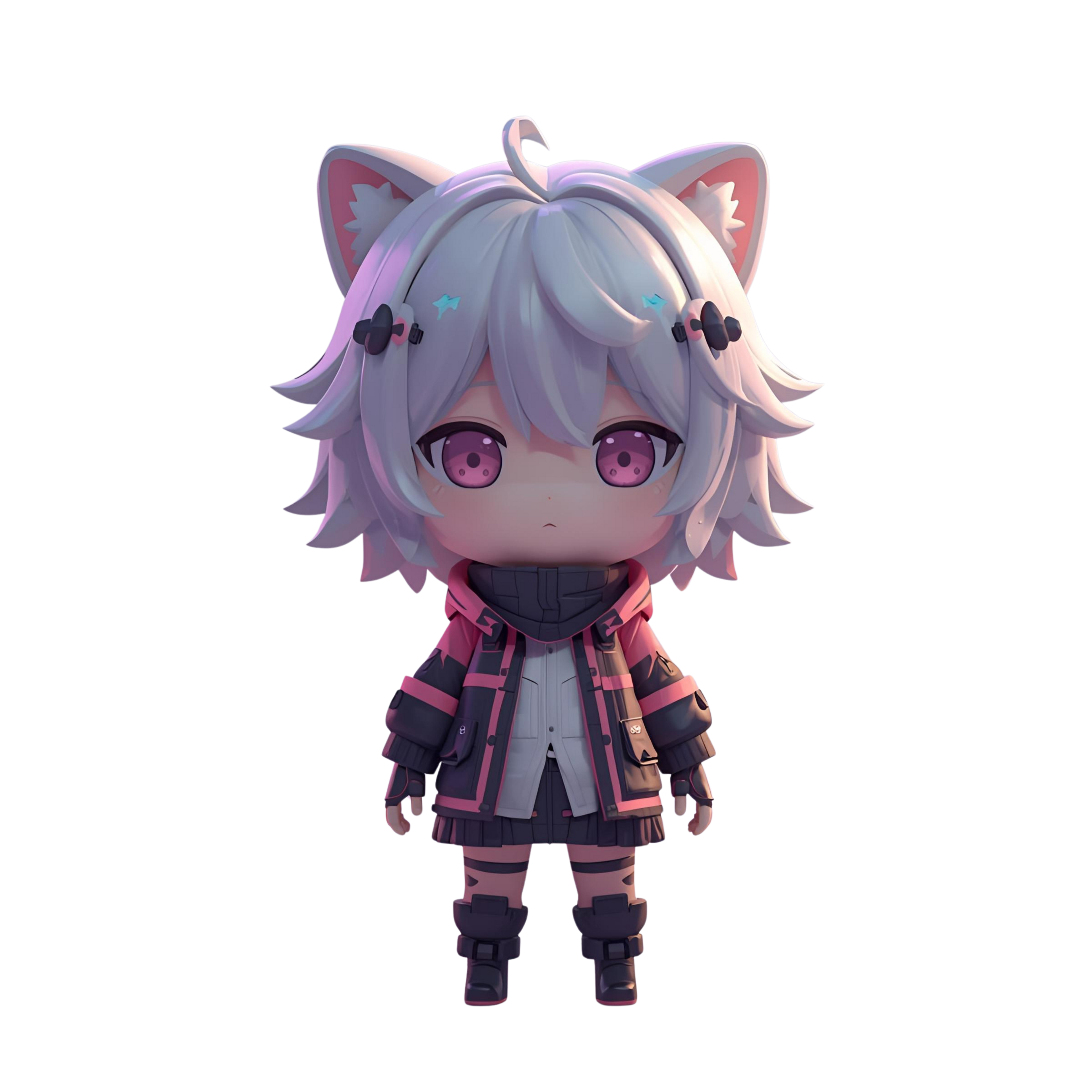 Cute Chibi Cat Girl 3D Character | 12 Transparent PNG | VTuber Avatar | Digital Download | Commercial Use