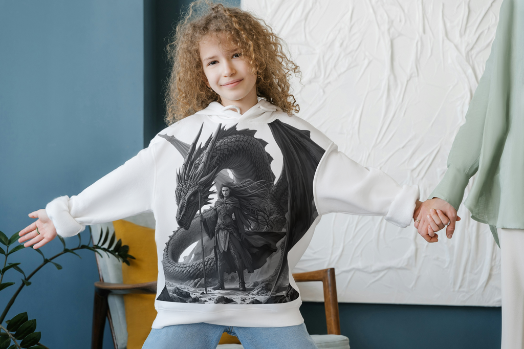 Dragon Warrior Fantasy Art | Digital Download PNG | Transparent Background | Epic Black & White Illustration