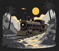 Vintage Steam Train Digital Art - Retro Locomotive PNG with Transparent Background - Instant Download
