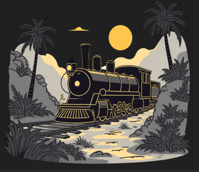 Vintage Steam Train Digital Art - Retro Locomotive PNG with Transparent Background - Instant Download