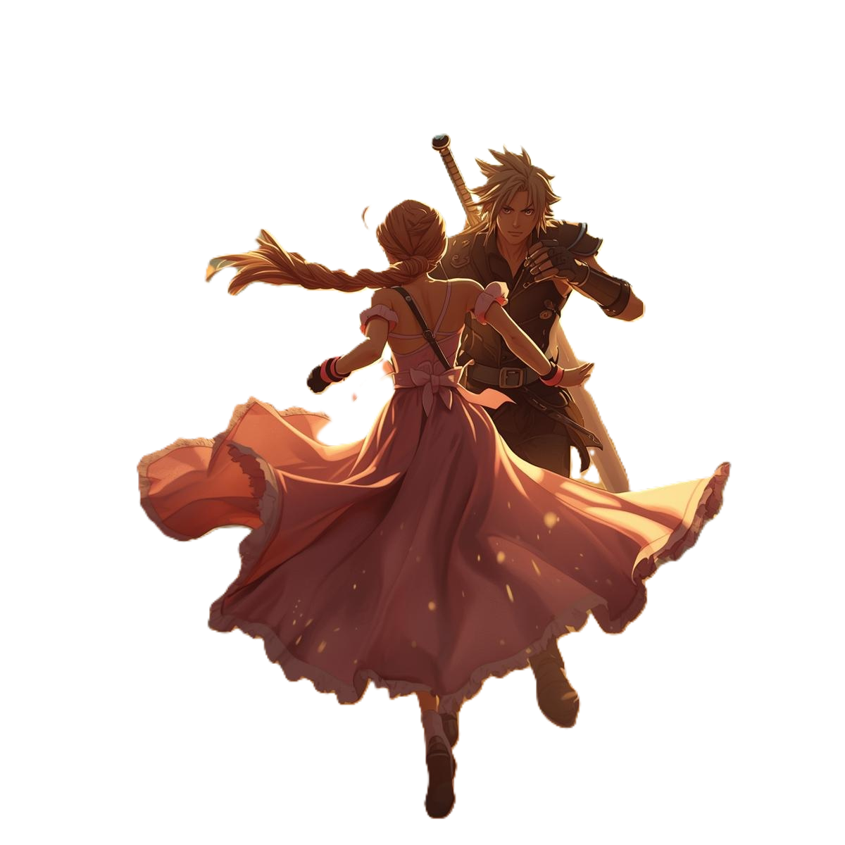 Final Fantasy VII: Cloud & Aerith Dance - High-Res Digital Art (Transparent PNG)