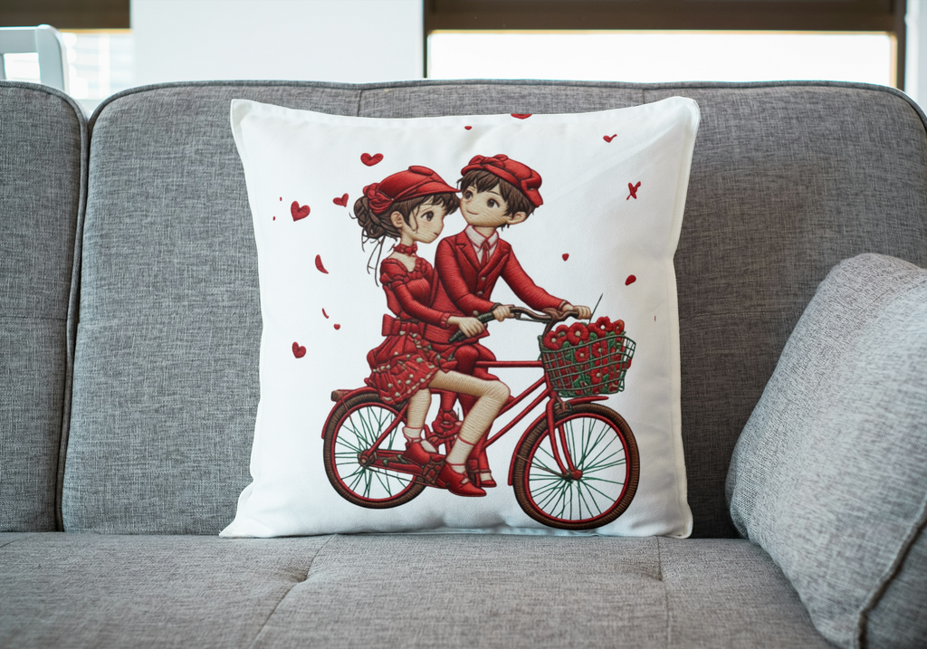 Romantic Couple on Bicycle Digital Illustration - Valentine's Day PNG with Transparent Background