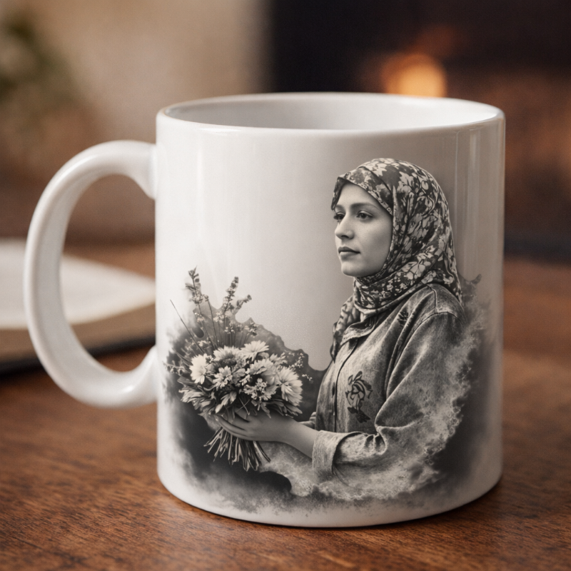 Elegant Woman with Flowers - Black & White PNG (Transparent Background) - Digital Download