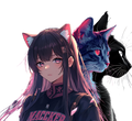 Anime Neko Girl with Cats - Digital Art PNG | Transparent Background | Cyberpunk Aesthetic Illustration