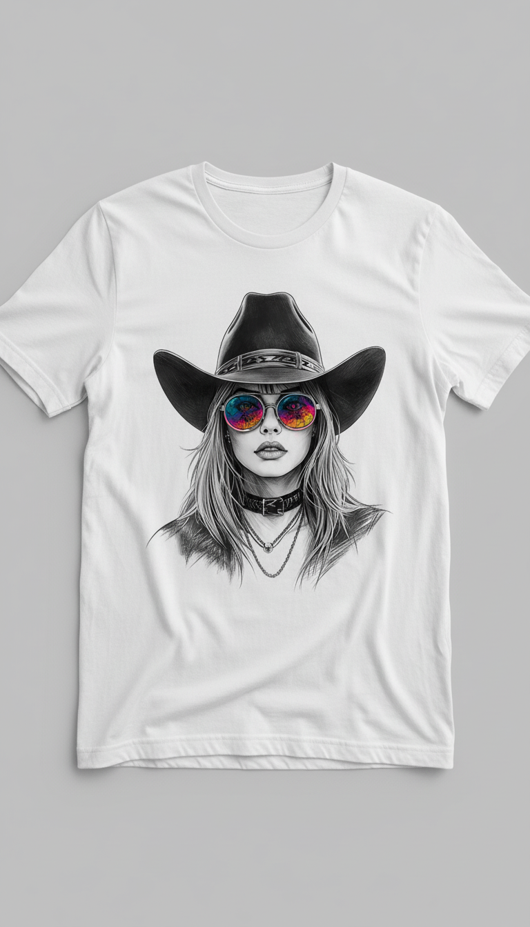 Boho Cowgirl Digital Art PNG | Rainbow Sunglasses Western Girl | Transparent Background | Instant Download