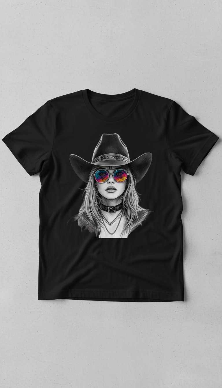 Boho Cowgirl Digital Art PNG | Rainbow Sunglasses Western Girl | Transparent Background | Instant Download