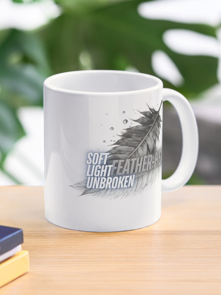 Feather-Heart" Digital Design | Soft Light Unbroken Quote | High-Res PNG with Transparent Background